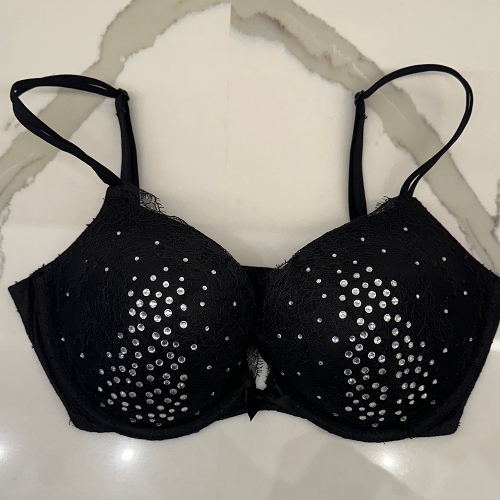 Victoria’s Secret Black Crystal Studded Women's Bra 34DD